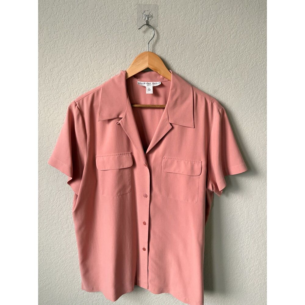 Josephine Chaus Vintage 90's, 100% Silk, Short Sleeve/Button, Single Stitch, XL